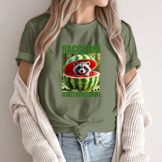 Unisex marškinėliai su spauda „Raccooni Watermelunni“ - Image 9