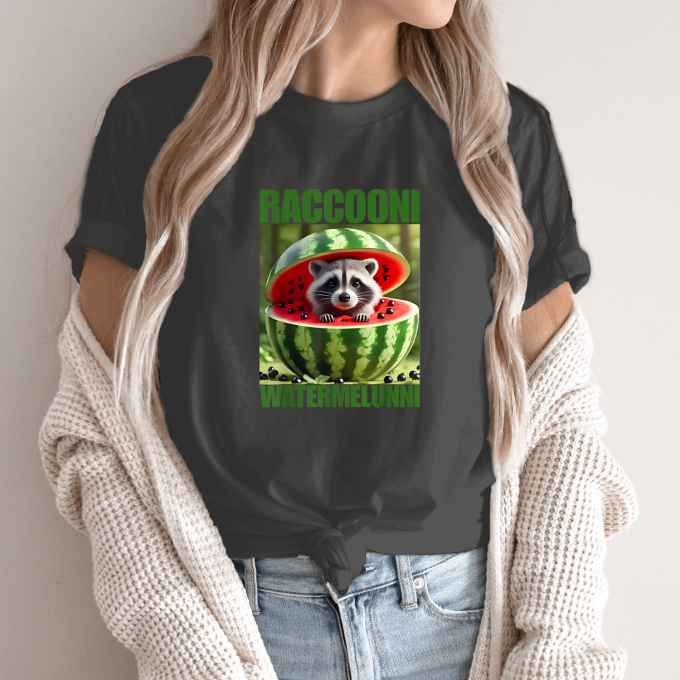 Unisex marškinėliai su spauda „Raccooni Watermelunni“ - Image 13