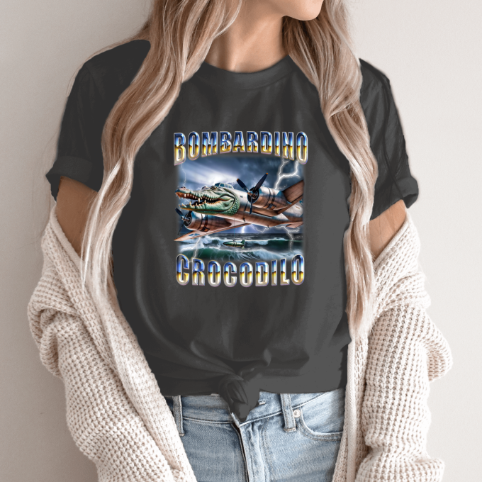 Unisex marškinėliai su spauda „Bombardino Crocodilo Žaibo“ - Image 14