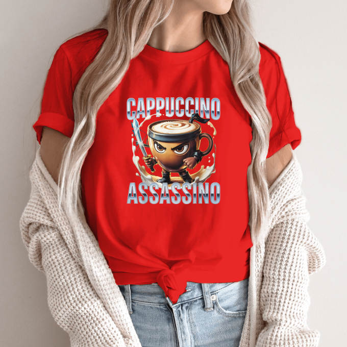 Unisex marškinėliai su spauda „Cappuccino Assassino Tikras Latte karys“ - Image 13
