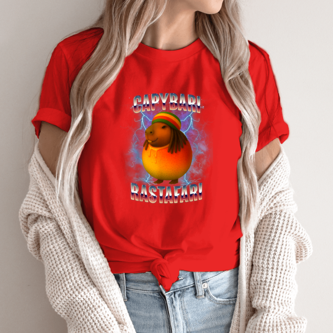 Unisex marškinėliai su spauda „Capybari Rastafari“ - Image 13