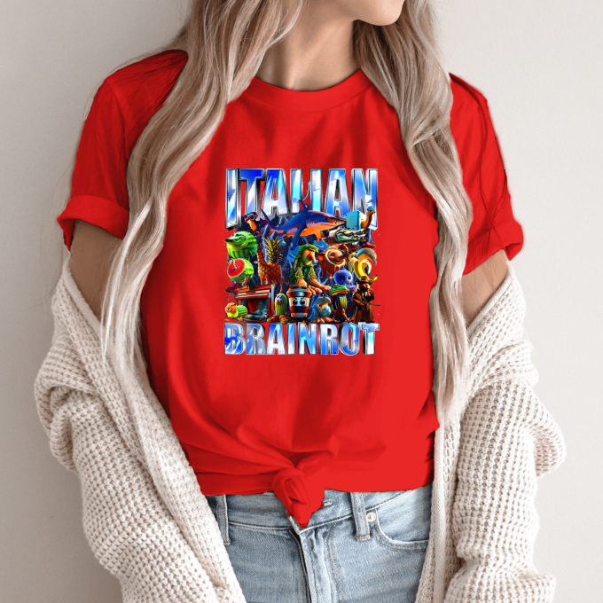 Unisex marškinėliai su spauda „Italian Brainrot Tropikų beprotybė“ - Image 13