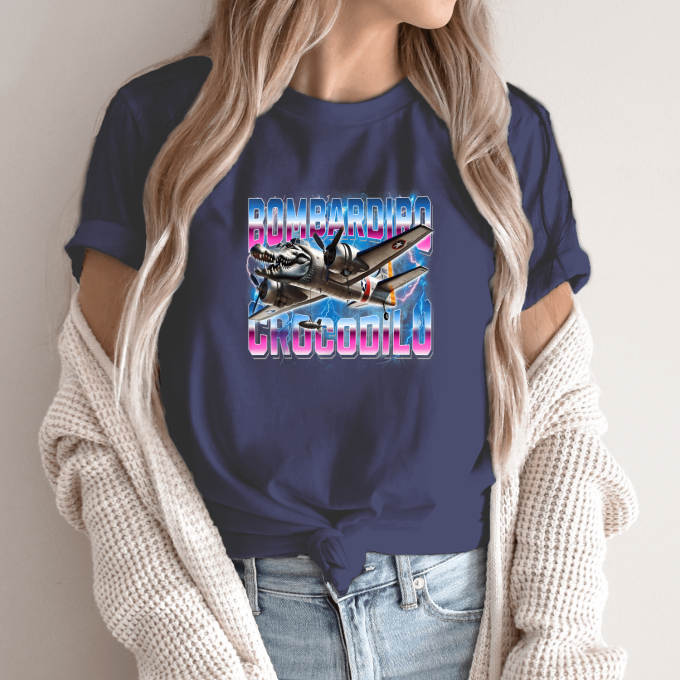 Unisex marškinėliai su spauda „Bombardiro-Crocodilo Neoninis smūgis“ - Image 12