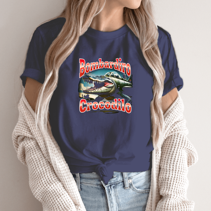 Unisex marškinėliai su spauda „Bombardiro Crocodilo Raudonasis erdvėlaivis“ - Image 12