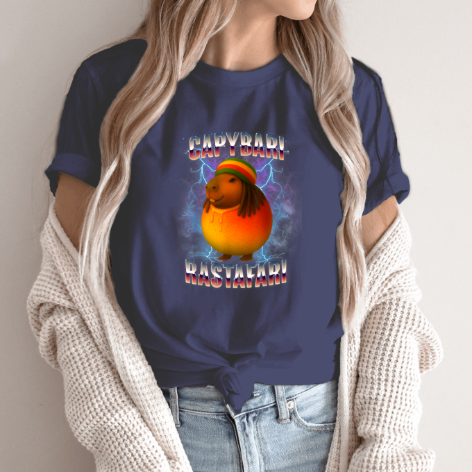 Unisex marškinėliai su spauda „Capybari Rastafari“ - Image 12
