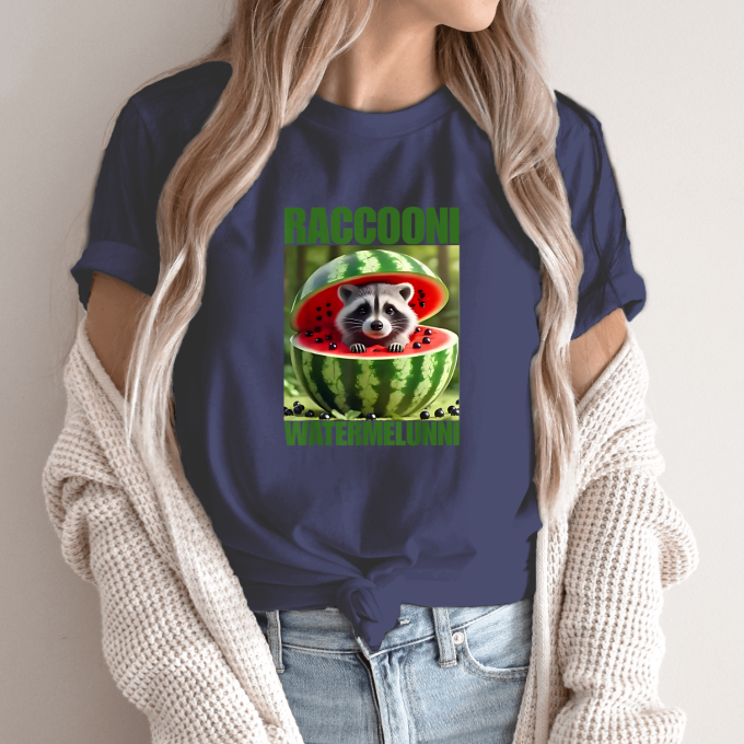 Unisex marškinėliai su spauda „Raccooni Watermelunni“ - Image 11