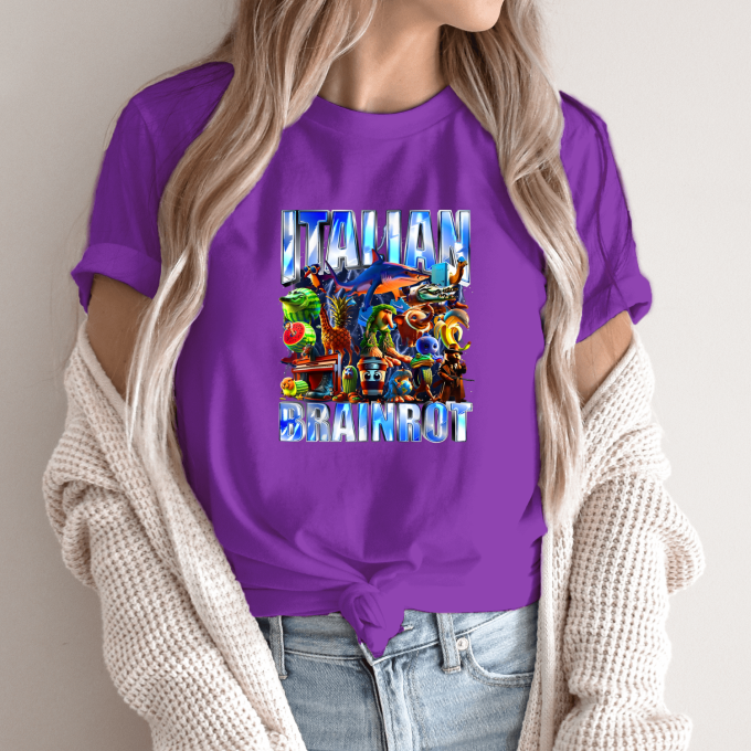 Unisex marškinėliai su spauda „Italian Brainrot Tropikų beprotybė“ - Image 11