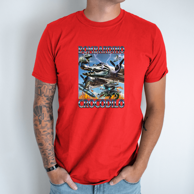 Unisex marškinėliai su spauda „Bombardino Crocodilo agresivus“ - Image 7