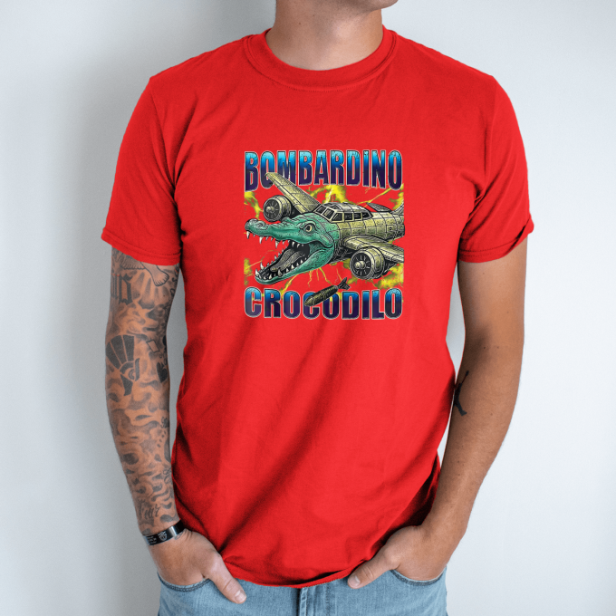 Unisex marškinėliai su spauda „Bombardino Crocodilo Elektro audra“ - Image 7