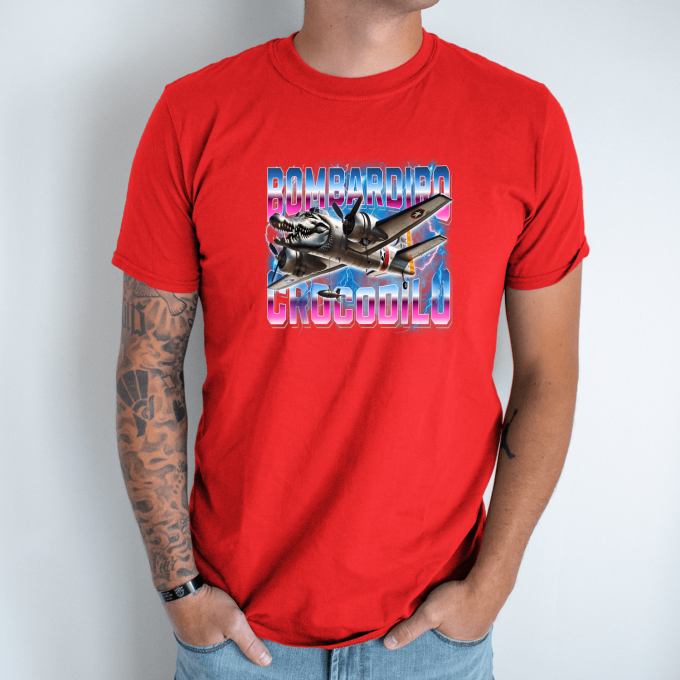 Unisex marškinėliai su spauda „Bombardiro-Crocodilo Neoninis smūgis“ - Image 6