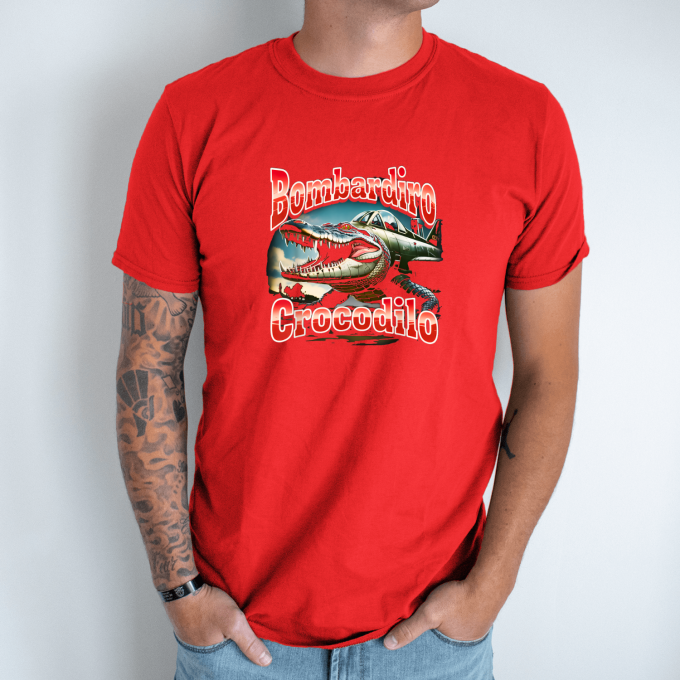 Unisex marškinėliai su spauda „Bombardiro Crocodilo Raudonasis erdvėlaivis“ - Image 7
