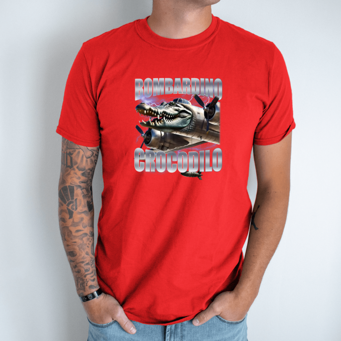 Unisex marškinėliai su spauda „Bombardiro Crocodilo Skrendantis monstras“ - Image 7