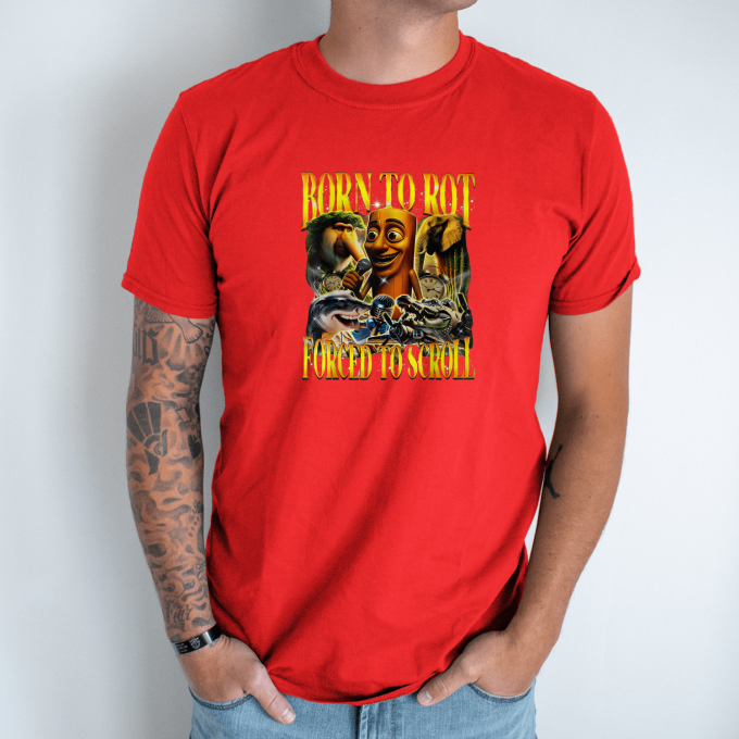 Unisex marškinėliai su spauda „Born To Rot Forced To Scroll“ - Image 5