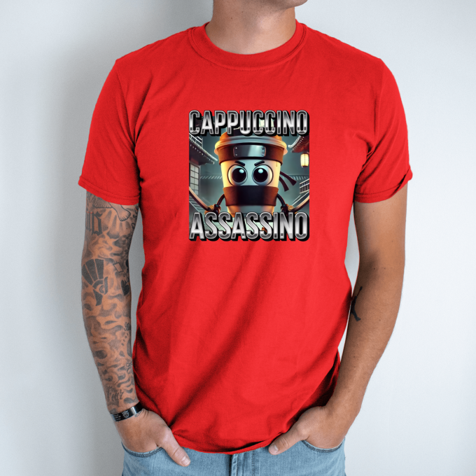 Unisex marškinėliai su spauda „Cappuccino Assassino Coffee“ - Image 6