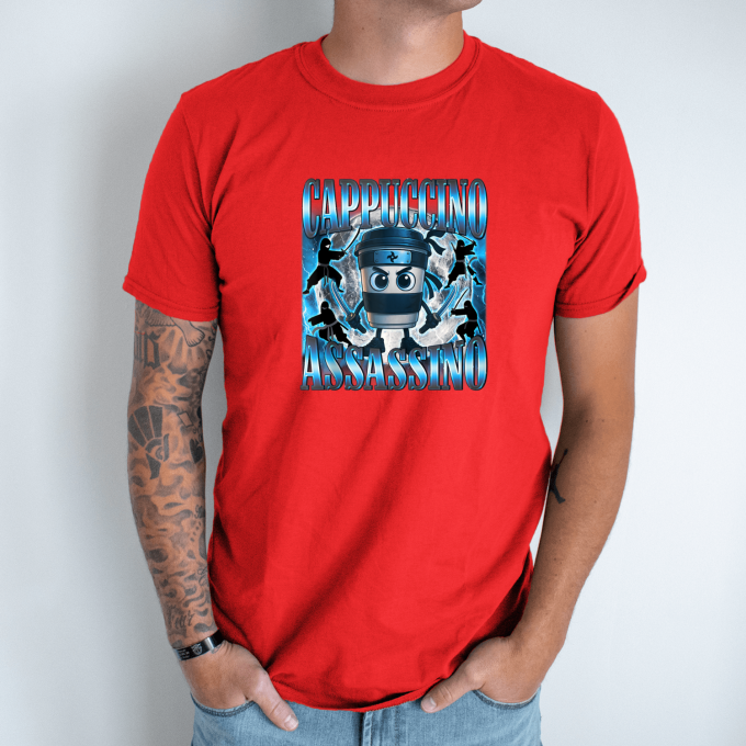 Unisex marškinėliai su spauda „Cappuccino Assassino Nindzių būrys“ - Image 7
