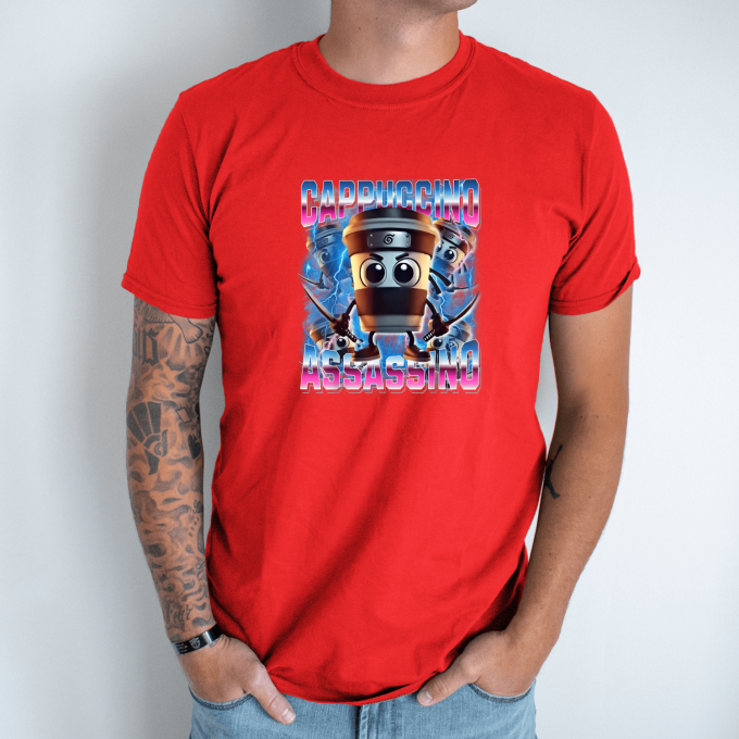 Unisex marškinėliai su spauda „Cappuccino Assassino Rožinė energija“ - Image 7