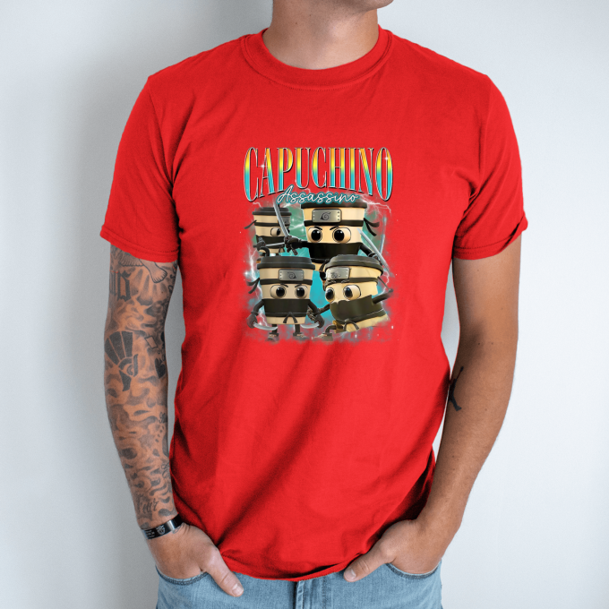 Unisex marškinėliai su spauda „Capuchino Assassino-kavos nindzės“ - Image 7