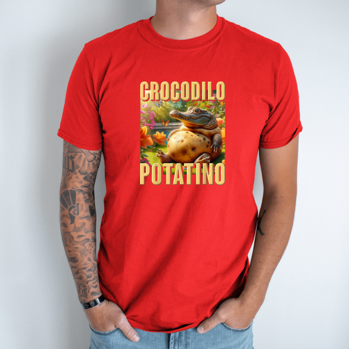 Unisex marškinėliai su spauda „Crocodilo Potatino“ - Image 7