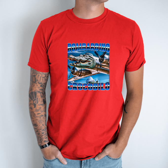 Unisex marškinėliai su spauda „Bombardino Crocodilo Dangaus“ - Image 7
