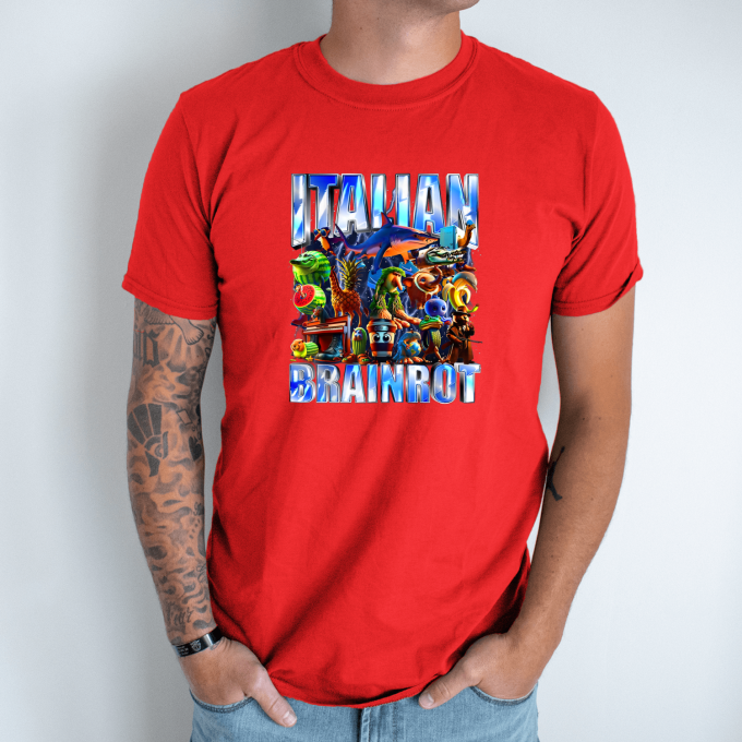 Unisex marškinėliai su spauda „Italian Brainrot Tropikų beprotybė“ - Image 4