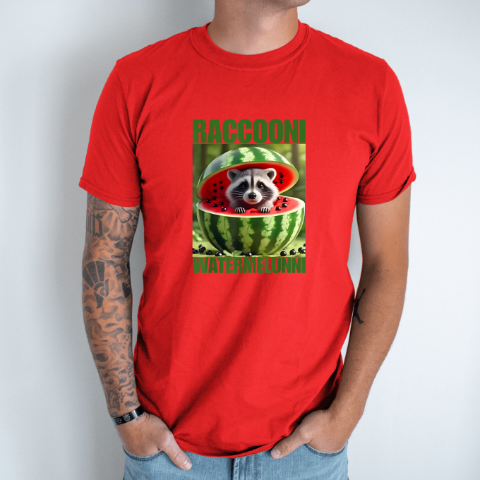 Unisex marškinėliai su spauda „Raccooni Watermelunni“ - Image 6