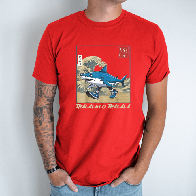 Unisex marškinėliai su spauda „Tralalelo Tralala banga“ - Image 7