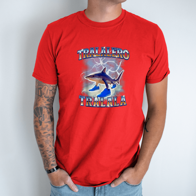 Unisex marškinėliai su spauda „Tralalero Tralala blizgutis“ - Image 6