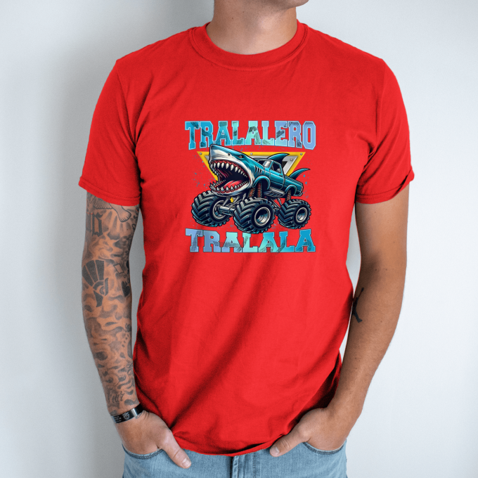 Unisex marškinėliai su spauda „Tralalero Tralala monstras“ - Image 3