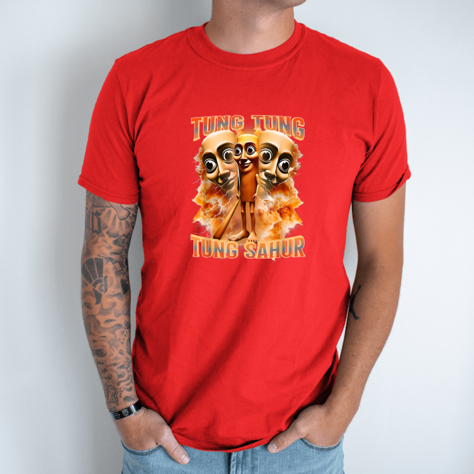 Unisex marškinėliai su spauda „Tung Tung Tung Sahur Ugnies vizija“ - Image 6