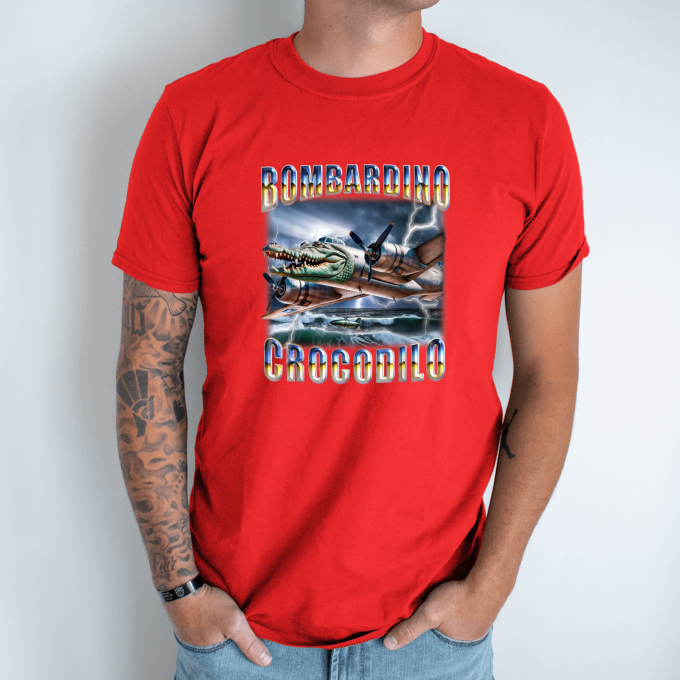 Unisex marškinėliai su spauda „Bombardino Crocodilo Žaibo“ - Image 7