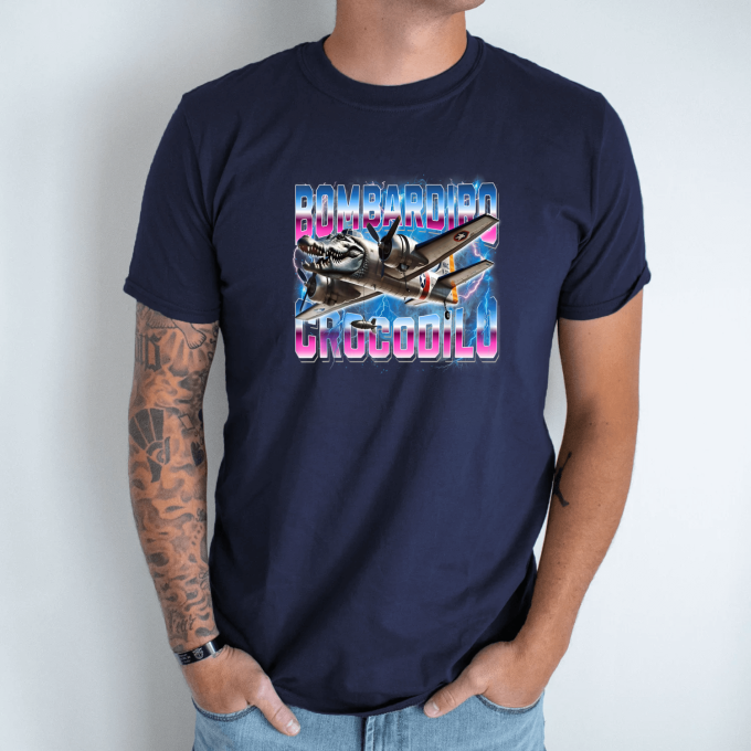 Unisex marškinėliai su spauda „Bombardiro-Crocodilo Neoninis smūgis“