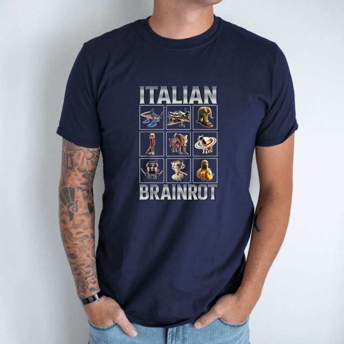 Unisex marškinėliai su spauda „Italian Brainrot Devyni kvadratai“