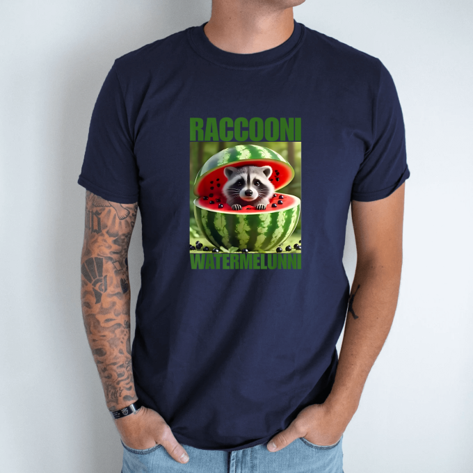 Unisex marškinėliai su spauda „Raccooni Watermelunni“ - Image 5