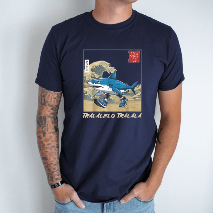 Unisex marškinėliai su spauda „Tralalelo Tralala banga“