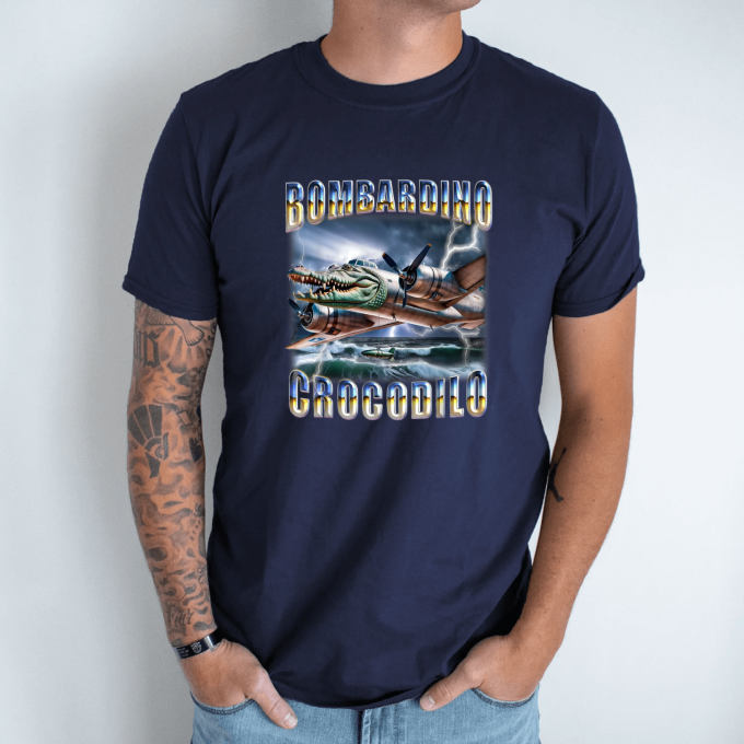 Unisex marškinėliai su spauda „Bombardino Crocodilo Žaibo“
