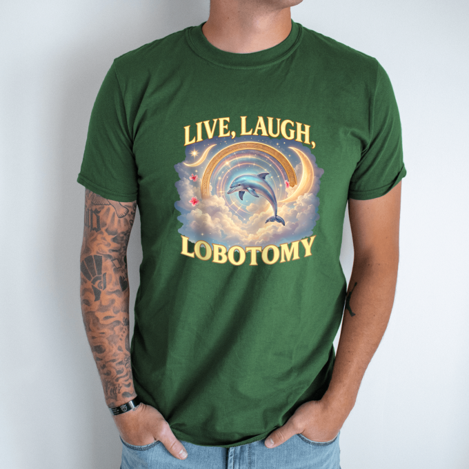 Unisex marškinėliai su spauda „Live Laugh Lobotomy“ - Image 5
