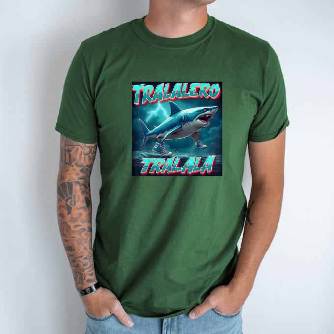 Unisex marškinėliai su spauda „Tralalero Tralala neonas“ - Image 5