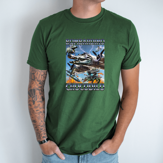 Unisex marškinėliai su spauda „Bombardino Crocodilo agresivus“ - Image 4