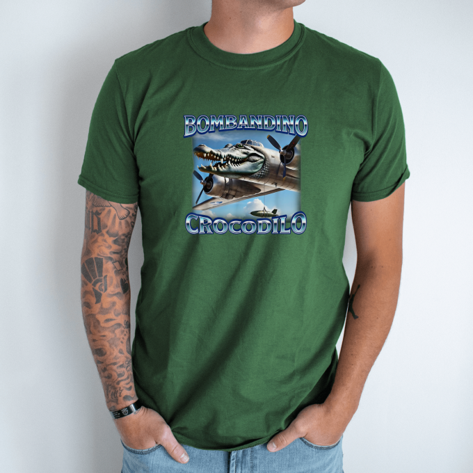 Unisex marškinėliai su spauda „Bombardino Crocodilo Dangaus grobuonis“ - Image 6