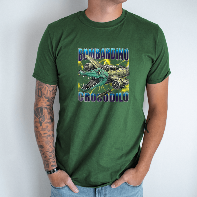 Unisex marškinėliai su spauda „Bombardino Crocodilo Elektro audra“ - Image 4