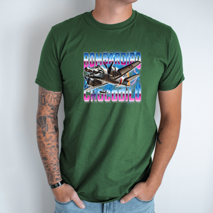 Unisex marškinėliai su spauda „Bombardiro-Crocodilo Neoninis smūgis“ - Image 5