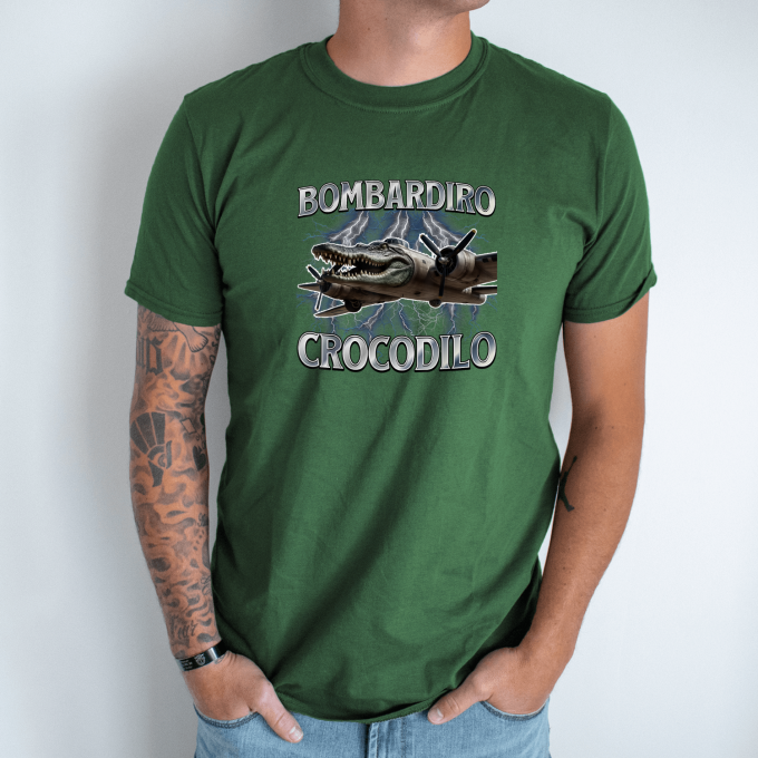 Unisex marškinėliai su spauda „Bombardiro Crocodilo Pilkoji audra“ - Image 5