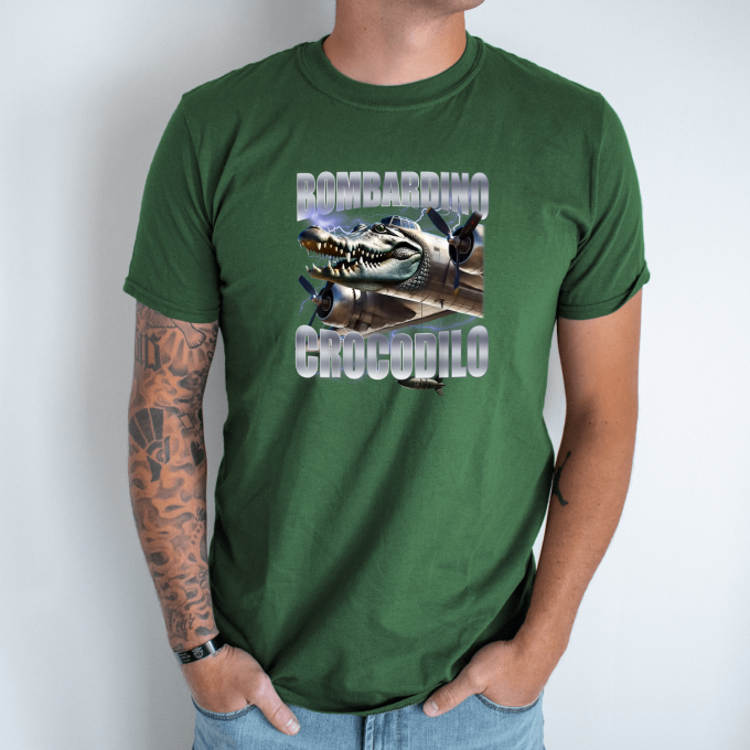 Unisex marškinėliai su spauda „Bombardiro Crocodilo Skrendantis monstras“ - Image 6