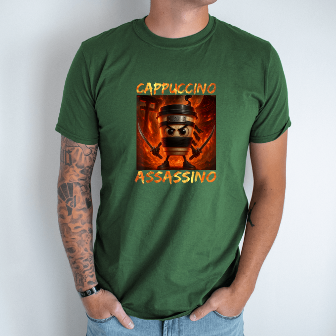 Unisex marškinėliai su spauda „Cappuccino Assassino Ugninis nindzė“ - Image 5