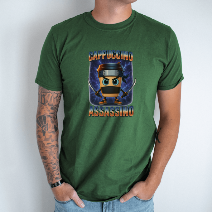 Unisex marškinėliai su spauda „Cappuccino Assassino Žaibo karys“ - Image 6
