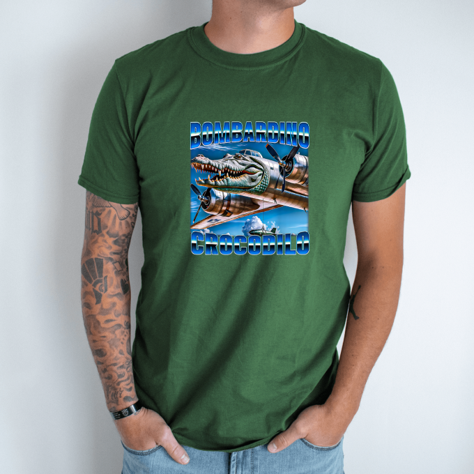 Unisex marškinėliai su spauda „Bombardino Crocodilo Dangaus“ - Image 5