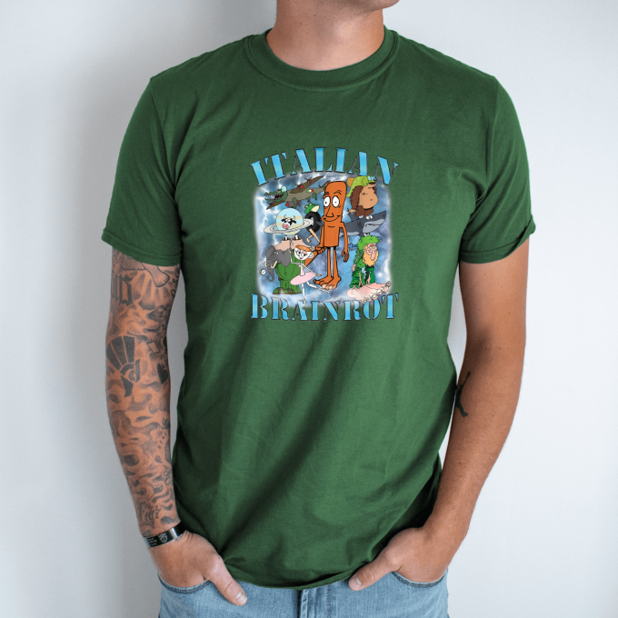 Unisex marškinėliai su spauda „Italian Brainrot Animacinė Vizija“ - Image 7