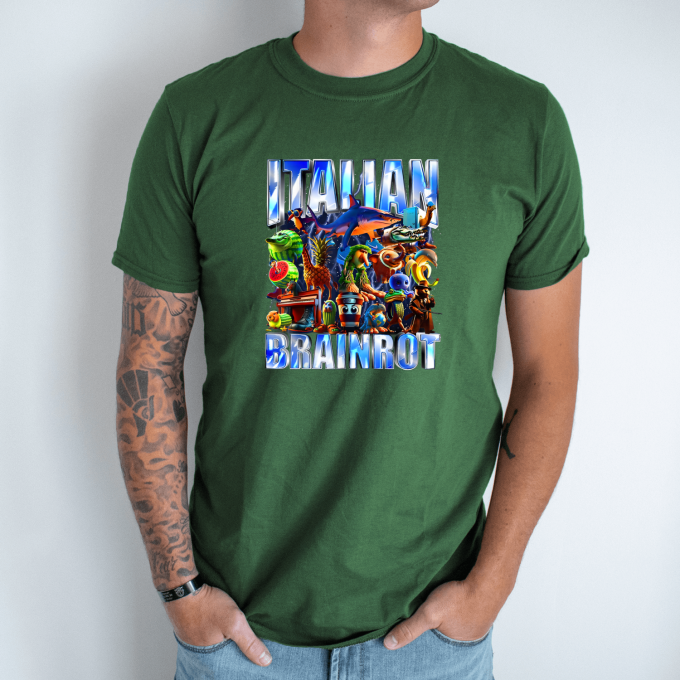 Unisex marškinėliai su spauda „Italian Brainrot Tropikų beprotybė“ - Image 7