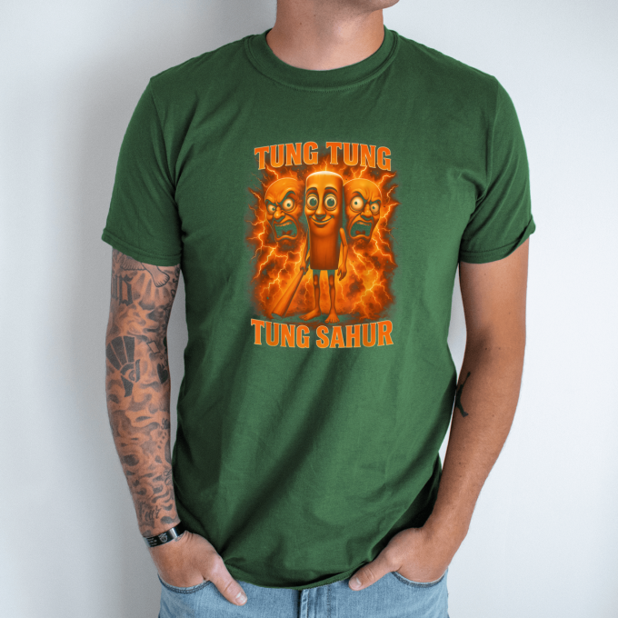 Unisex marškinėliai su spauda „Tung Tung Tung Sahur Pykčio sprogimas“ - Image 5