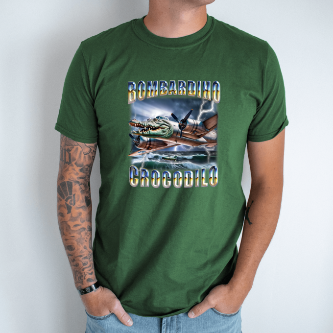 Unisex marškinėliai su spauda „Bombardino Crocodilo Žaibo“ - Image 6